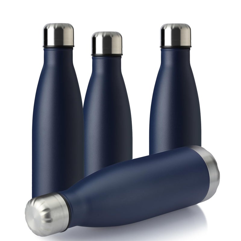 MEWAY 17oz Sport Water Bottle 4 Pack Vacuum Insulated Stainless Steel Leak-Proof Double Wall Cola Shape Water Bottle,Keep Drinks Hot & Cold(Navy,4 Pack) - Image 1